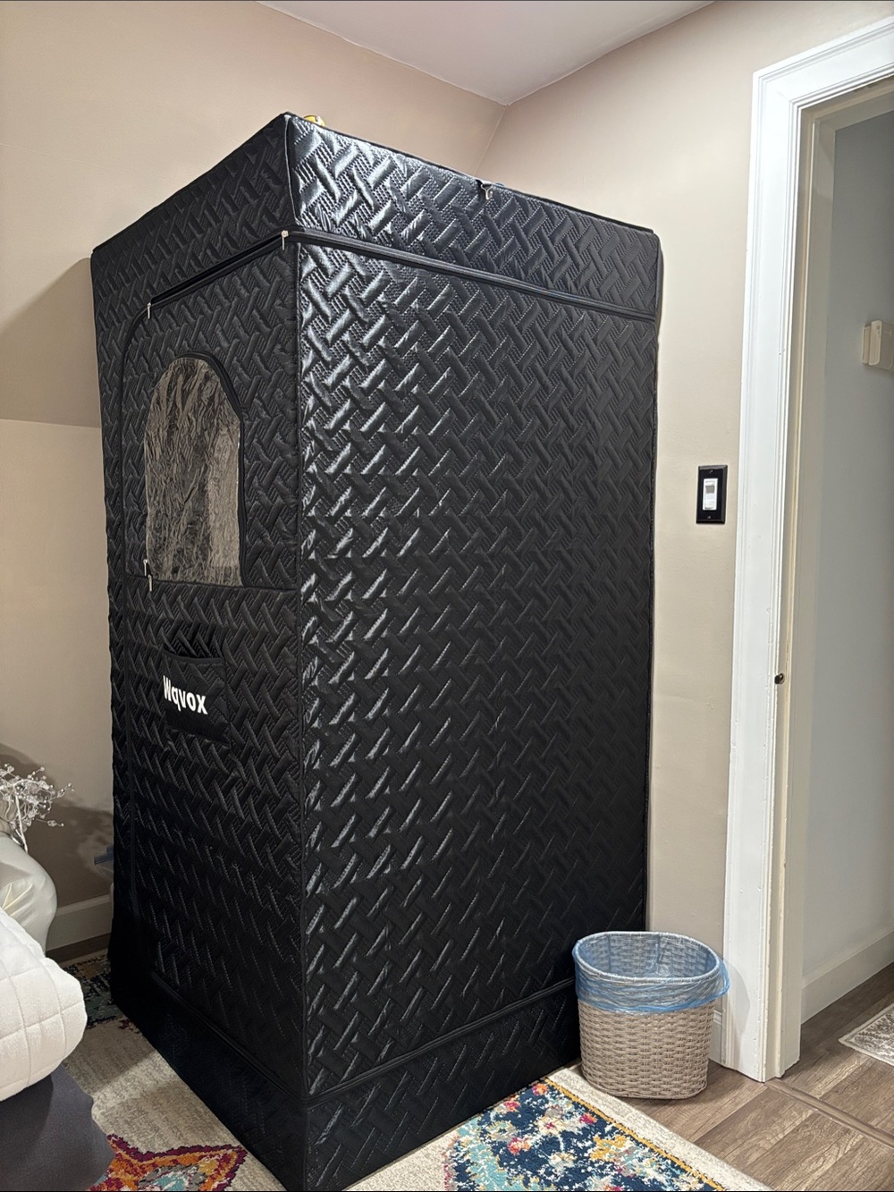 Wqvox Black Portable Sauna with Infrared Light, and Chair - Easy to assemble.